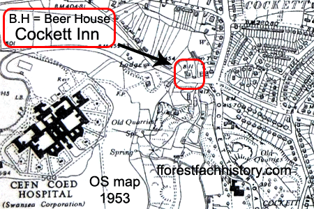 Cockett Inn on OS map 1953
