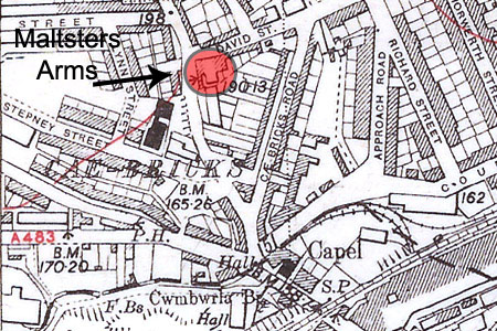 Maltsters Arms Cwmbwrla OS map 1951
